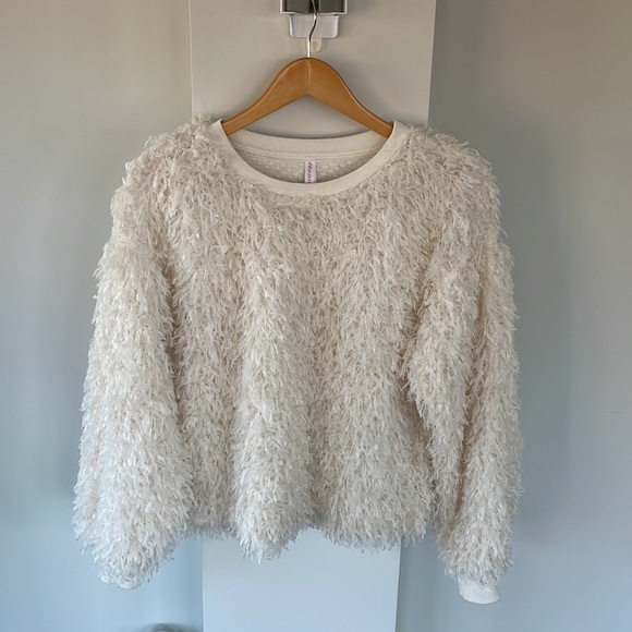Xhilaration Sweater with frills. Off white with ribbed neck and wrist - Picture 4 of 5